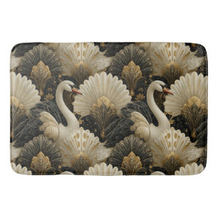 Luxury Art Deco Swan and Gold Filigree Pattern Bath Mat