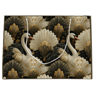 Luxury Art Deco Swan and Gold Filigree Pattern Large Gift Bag