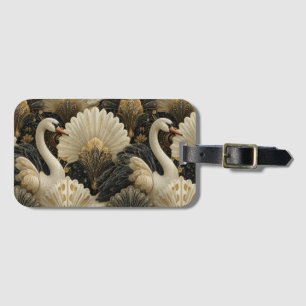 Luxury Art Deco Swan and Gold Filigree Pattern Luggage Tag