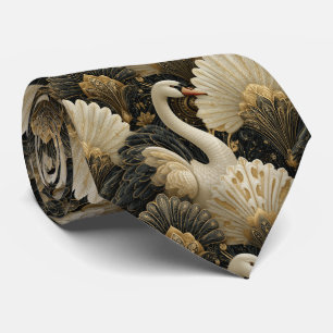 Luxury Art Deco Swan and Gold Filigree Pattern Tie