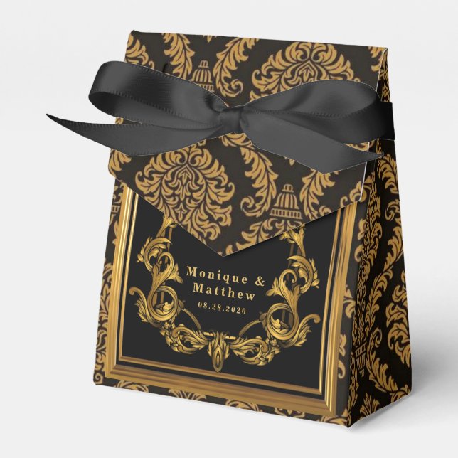 Luxury Art Nouveau Black and Gold Royal Wedding Favour Box (Front Side)