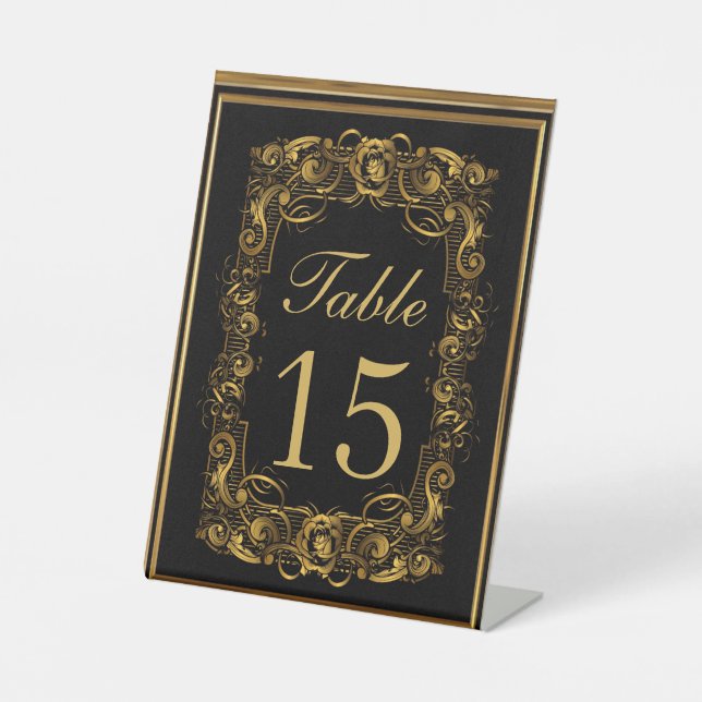 Luxury Art Nouveau Black and Gold Royal Wedding Pedestal Sign (Front)