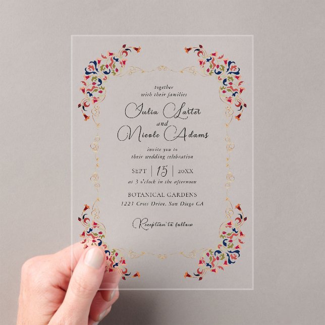 Luxury Artistic Botanical Floral Paisley Wedding Acrylic Invitations (Insitu (Handheld))