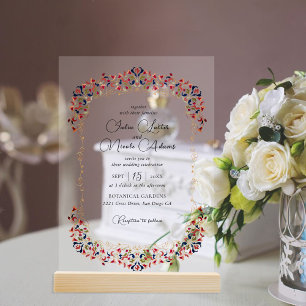 Luxury Artistic Botanical Floral Paisley Wedding Acrylic Invitations