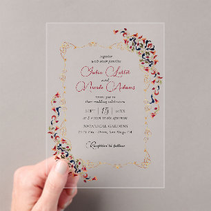 Luxury Artistic Botanical Floral Paisley Wedding Acrylic Invitations