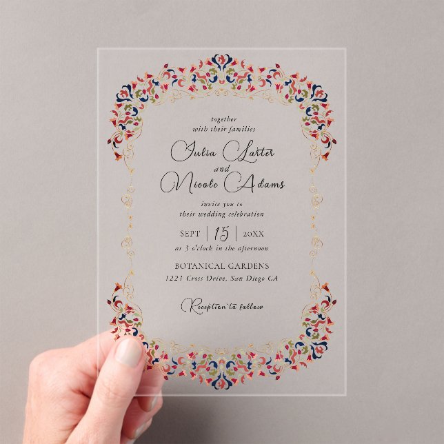 Luxury Artistic Botanical Floral Paisley Wedding Acrylic Invitations (Insitu (Handheld))