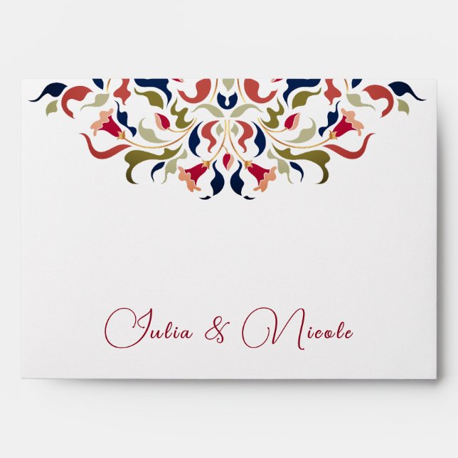 Luxury Artistic Botanical Floral Paisley Wedding Envelope (Front)