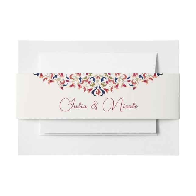 Luxury Artistic Botanical Floral Paisley Wedding Invitation Belly Band (Front Example)