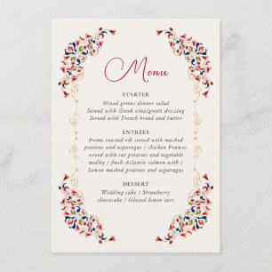 Luxury Artistic Botanical Floral Paisley Wedding Menu