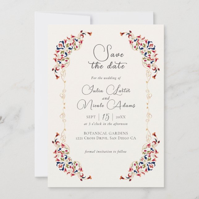 Luxury Artistic Botanical Floral Paisley Wedding Save The Date (Front)