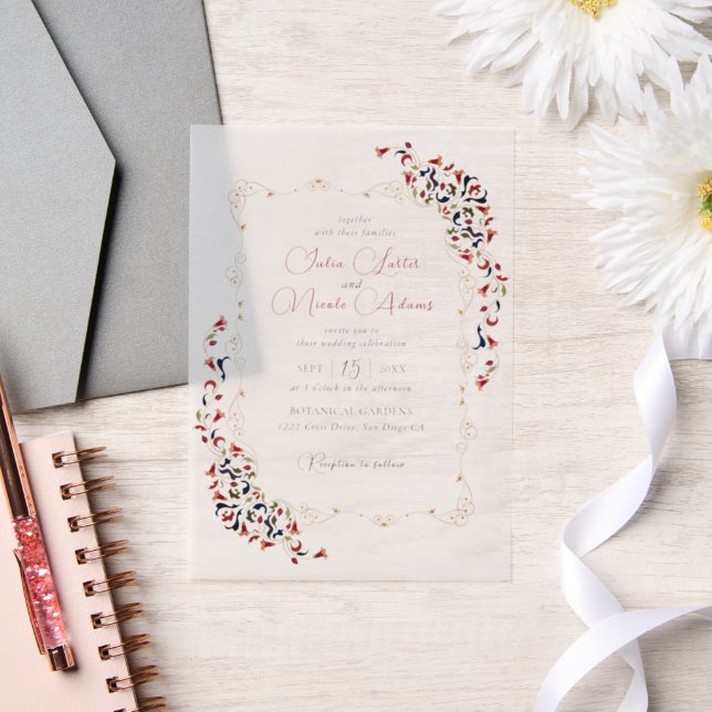 Luxury Artistic Botanical Floral Paisley Wedding Vellum Invitations (Wedding)