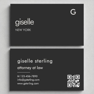 Luxury Attorney at Law Black QR Code Monogram Business Card
