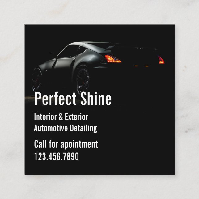 Luxury Auto Detailing Car Cleaning Repair Black Square Business Card (Front)