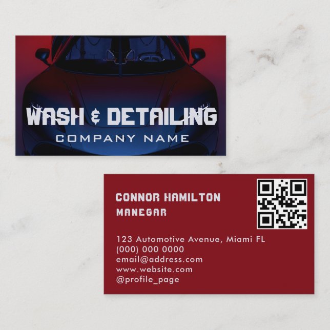 Luxury Auto Detailing Car Cleaning Repair QR Code  Business Card (Front/Back)
