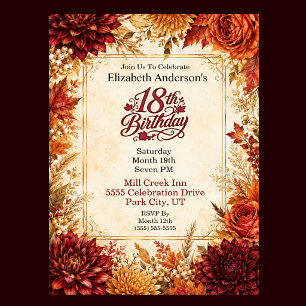 Luxury Autumn 18th Birthday Party Invitation