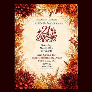 Luxury Autumn 21st Birthday Party Invitation