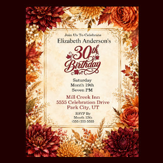Luxury Autumn 30th Birthday Party Invitation