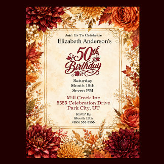 Luxury Autumn 50th Birthday Party Invitation