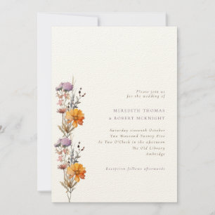 Luxury Autumn  Orange & Purple Wildflowers Wedding Invitation