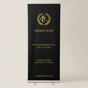 Luxury barber shop gold and editable black colour retractable banner