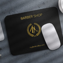 Luxury barber shop gold black leather look gold mouse mat