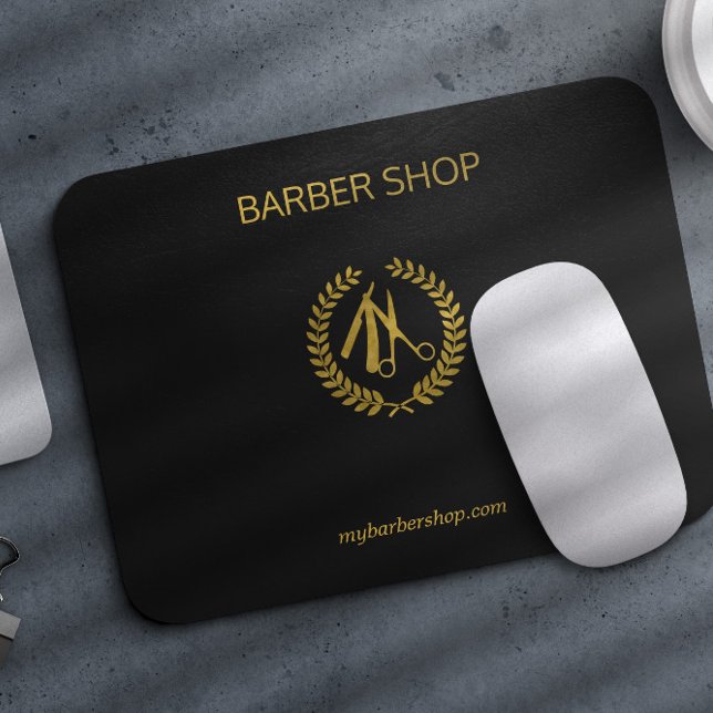 Luxury barber shop gold black leather look gold mouse mat (Creator Uploaded)