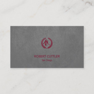 Luxury barber shop grey leather look burgundy business card