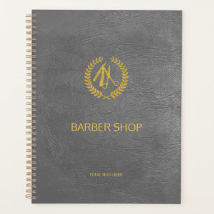 Luxury barber shop grey leather look gold planner
