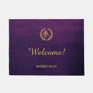 Luxury barber shop purple leather look gold doormat