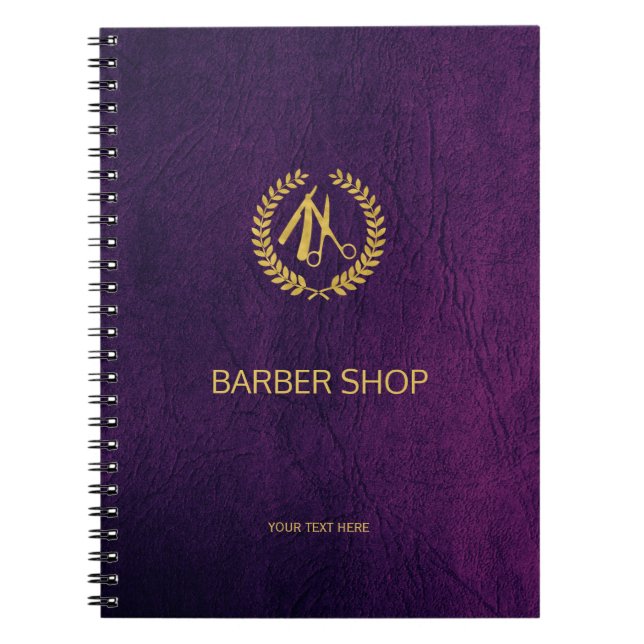Luxury barber shop purple leather look gold notebook (Front)