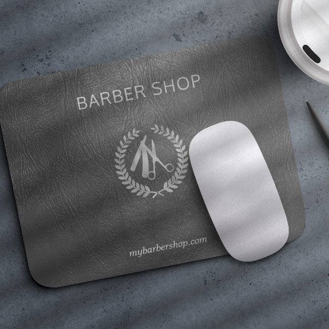 Luxury barber shop silver dark grey leather look mouse mat (Creator Uploaded)