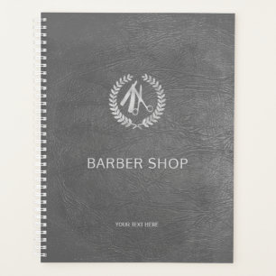 Luxury barber shop silver dark grey leather look planner
