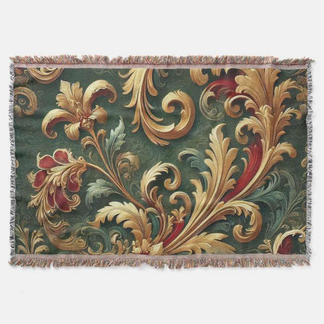 Luxury Baroque Damask Pattern Throw Blanket (Front)