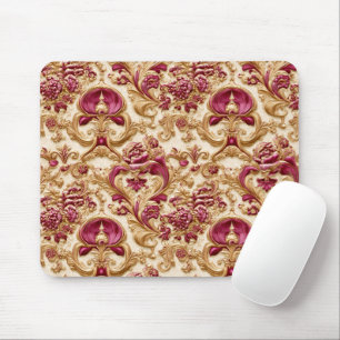 Luxury Baroque Floral Gold and Burgundy Mouse Mat