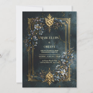 Luxury Baroque Gold Frame Dark Teal Floral Wedding Invitation