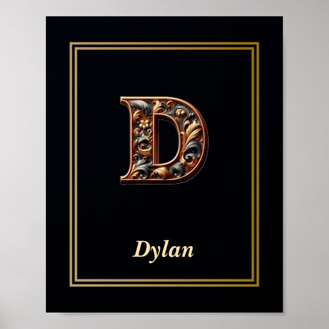 Luxury Baroque Letter D Monogram Poster  (Front)