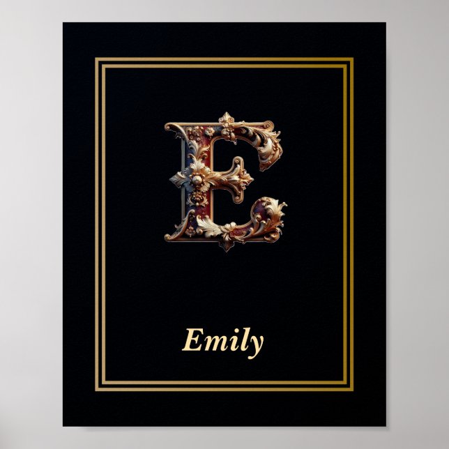 Luxury Baroque Letter E Monogram Poster  (Front)