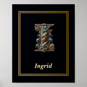 Luxury Baroque Letter I Monogram Poster 