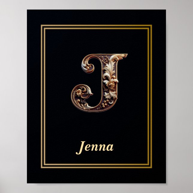 Luxury Baroque Letter J Monogram Poster  (Front)