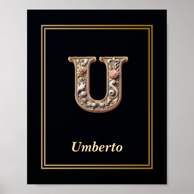 Luxury Baroque Letter U Monogram Poster  (Front)
