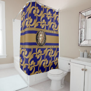 Luxury Baroque Medusa Blue & Gold Shower Curtain