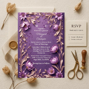 Luxury Baroque Opulent Purple Tulips Gold Wedding  Invitation