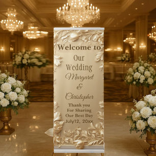 Luxury Baroque Opulent Tulips Vintage Gold Wedding Retractable Banner