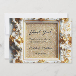 Luxury Baroque Style White Gold Wedding  Thank You Card