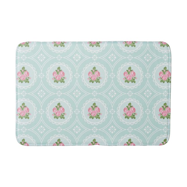 Luxury Bath Mats - Shabby Chic Pink Roses Lace Mat (Front)
