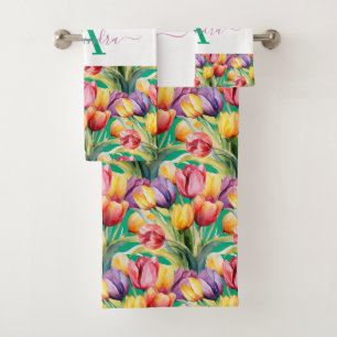 Luxury Bath Towel Set Pamper Yourself w/ Flowers