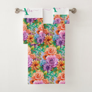 Luxury Bath Towel Set Pamper Yourself w/ Flowers