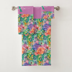 Luxury Bath Towel Set Pamper Yourself w/ Flowers