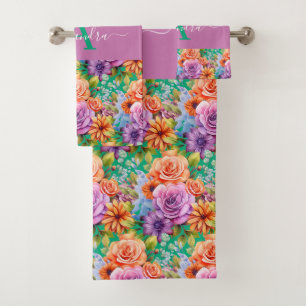 Luxury Bath Towel Set Pamper Yourself w/ Flowers