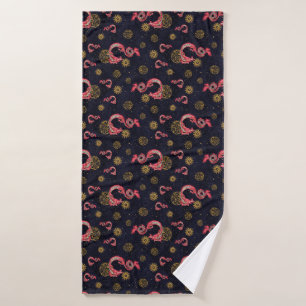 Luxury Bath Towel with Red Chinese Dragons & Gold